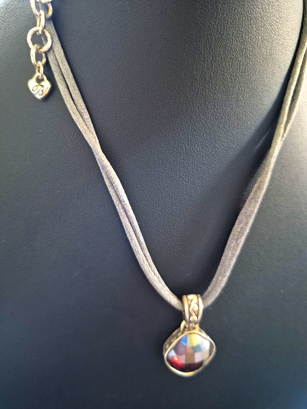 Retired Brighton Venus Rising pendant necklace Multi-Strand Grey Fabric Chain
